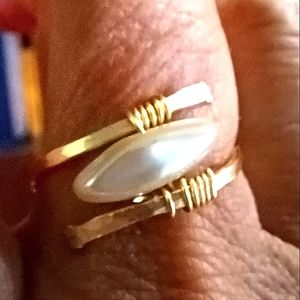 Gold toned wire wrapped ring with freshwater pearl
